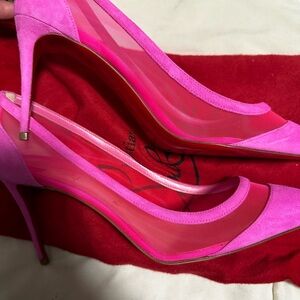 Christian Louboutin Galativi 85 Suede & Mesh Pumps in Hot Pink (42)